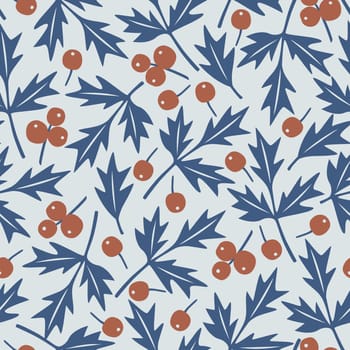 Seamless vector pattern with holly berries Blue and orange