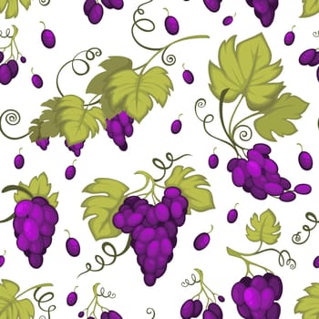 Ripe grapes, fruit harvesting seamless pattern