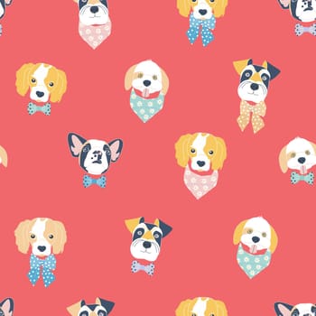 Vector seamless pattern with cute little dogs.