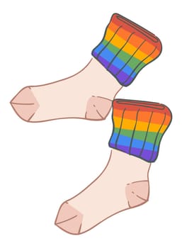 Knitted warm socks with rainbow color symbols