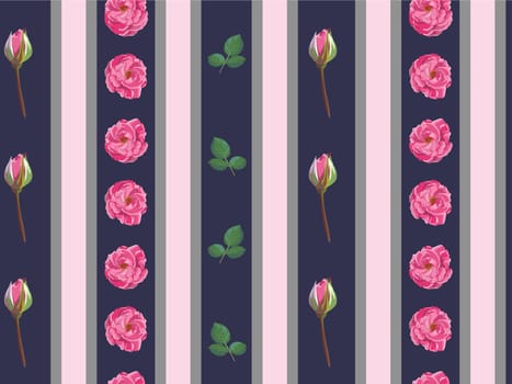 Roses in bloom with leaves and buds pattern vector