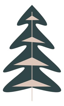 Minimalist pine tree decoration, isolated decor for christmas and new year celebration. Structure with leaves and stem, toy or adornment. Winter season holiday, xmas and noel. Vector in flat style