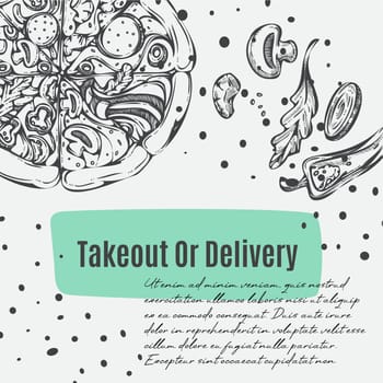 Takeout or delivery of pizza, pizzeria or cafe