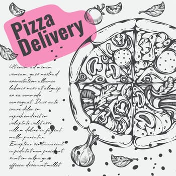 Pizza delivery, menu of pizzeria or restaurant