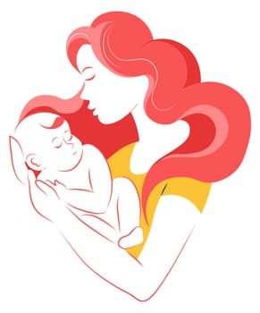 Mother holding newborn child, mom and baby vector