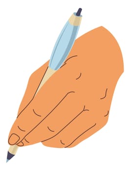 Hand with pencil or pen, drawing or writing vector