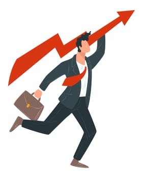 Male character promoted at work, growth and success within company. Employee with suitcase running and achieving results. Boss or director, employee with briefcase. Vector in flat style illustration