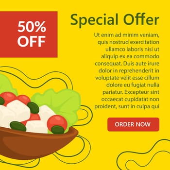 Special offer on salads in restaurant or cafe