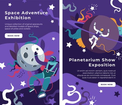 Space adventure exhibition planetarium show vector