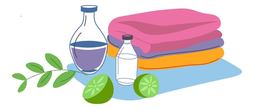 Spa salon kit, lotion and oils with towels vector