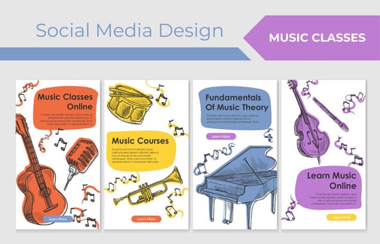 Music course online at social media banner set