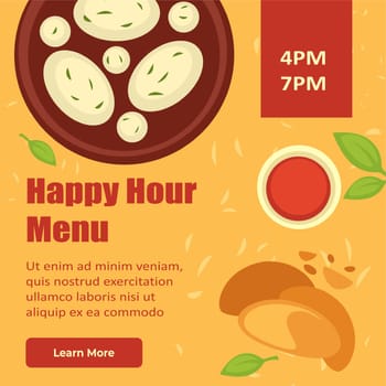 Happy hour menu in restaurant or cafe website