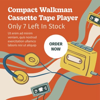 Compact walkman cassette tape player in shops