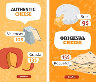 Authentic and original cheese, valencay and brie