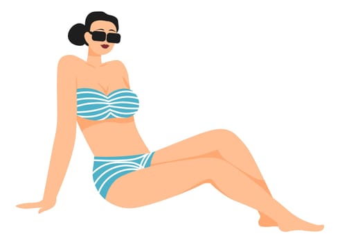 Woman in fashionable swimming suit in sunglasses