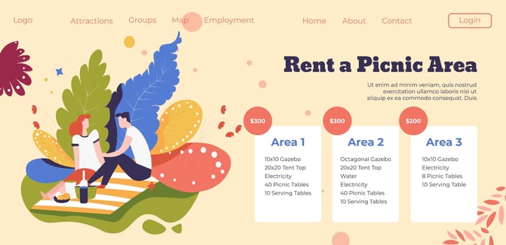 Rent picnic area, online website with reservation