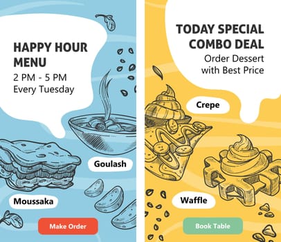 Happy hour menu, special meal in restaurant web