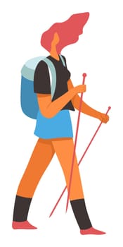 Woman walking with trekking pole for hiking vector