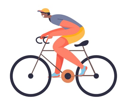 Male character riding bicycle, cycling sportsman