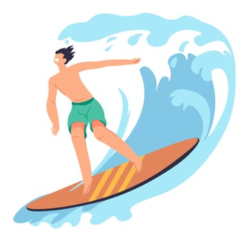 Man surfing on wave, summertime activities and fun