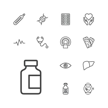 symbol,medical,heartbeat,concept,icon,sign,isolated,bottle,pill,healthcare,bandage,white,dna,design,vector,hospital,human,stethoscope,graphic,hand,element,set,business,liver,mri,milk,health,equipment,medicine,heart,eye,with,watch,background,healthy,science,illustration,thermometer,object,care