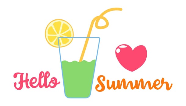 Hello summer, cocktail with lemon and straw vector