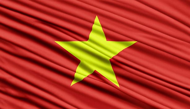 Vietnam flag with pleats with visible satin texture