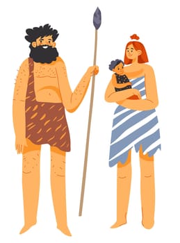 Neanderthal family, mother and father with child
