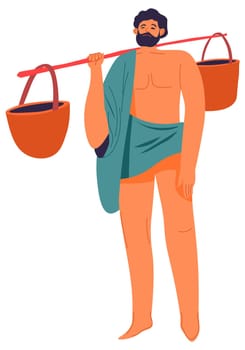 Ancient male character carrying bucket with water