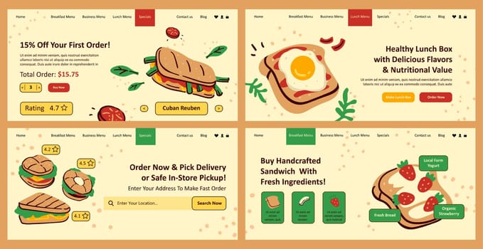 Order sandwich online, restaurant web page set