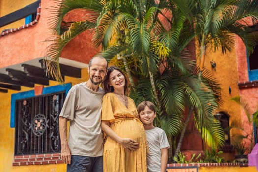 A loving couple in their 40s and their teenage son cherishing the miracle of childbirth in Mexico, embracing the journey of parenthood with joy and anticipation