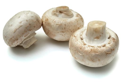 Fresh champignon mushrooms isolated on white.Sliced champignons