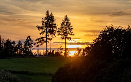 summer sunset in countryside, Vysocina, Czech Republic