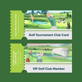 Club card template with golf lover concept,watercolor style