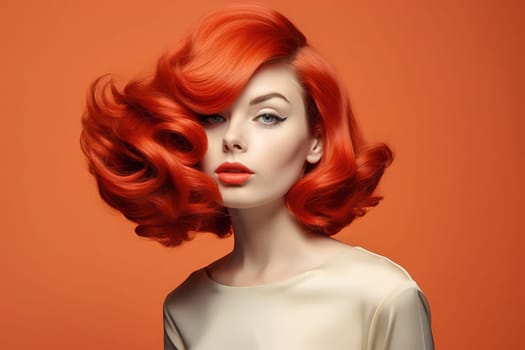 Portrait of a beautiful girl with red hair. Conceptual examples of haircuts from the catalog. High quality photo