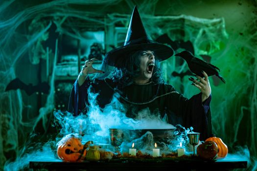 Witch Tells Magic Words To Blackbird