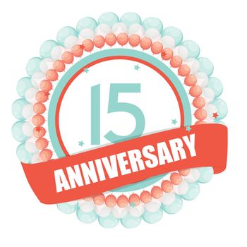 Cute Template 15 Years Anniversary with Balloons and Ribbon Vector Illustration