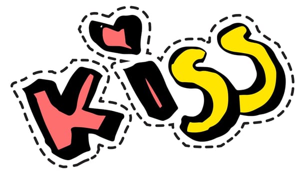 Kiss text sticker, colorful doodle or icon chat
