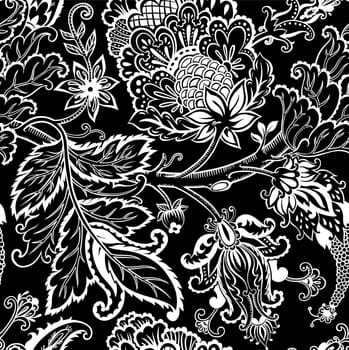 Monochrome sketch flowers in bloom, pattern vector