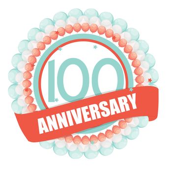 Cute Template 100 Years Anniversary with Balloons and Ribbon Vector Illustration