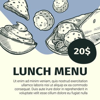Lunch menu, street food shawarma banner vector
