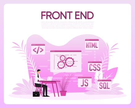 Front end. Software development. Programming code. Vector illustration.