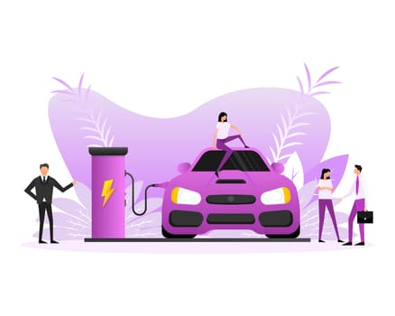 Car charging people, great design for any purposes. Vector flat illustration. Icon vector