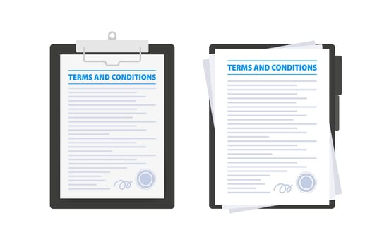 Terms and Conditions document, license agreement. Vector illustration.