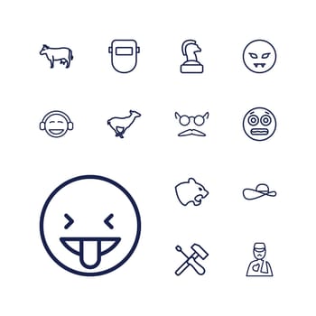 symbol,emoji,tongue,icon,sign,isolated,devil,cow,sun,cute,mustache,head,glasses,white,and,design,hat,vector,man,arm,emoticon,graphic,smiley,mask,broken,welder,emot,chess,set,antelope,black,screwdriver,shocked,horse,with,face,emotion,background,silhouette,panther,illustration,showing