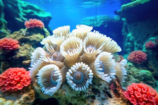 Marine plants, corals, marine fauna. Ecosystem.