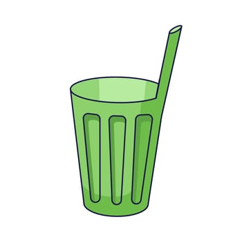 Reusable mug with drinking straw. Sustainable lifestyle, zero waste, ecological concept. Vector illustration