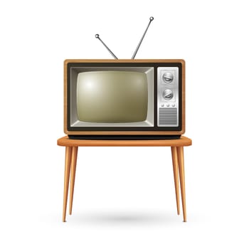 Vector Realistic Retro TV Receiver Isolated on White Background. Home Interior Design Concept. Vintage TV Set in Front View. Television Concept