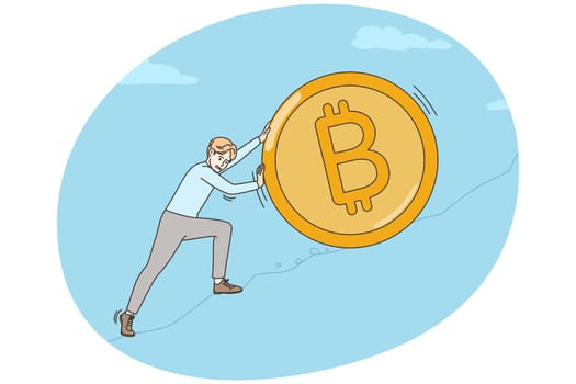 Businessman push bitcoin uphill