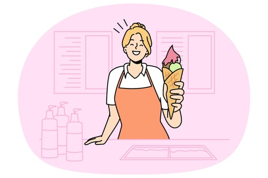 Smiling woman selling ice-cream